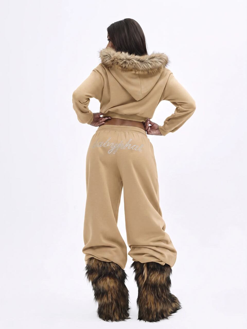 BABYPHAT Oversized Jogger Sweatpants With Rhinestone Logo Detail, Elasticated Drawstring Waist And Relaxed Wide Leg Fit