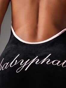 BABYPHAT Velvet Halter Mini Dress With Open Back And Pink Contrast Trim Logo Script Detail Party Night Out - Black - View 5