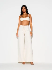 KIZN Scoop Neck Sleeveless Bralette Crop Top With Back Zipper Closure Thin Straps Fitted Summer Festival Style - Apricot - View 3