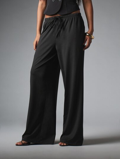 MISSGUIDED Wide Leg Casual Pants With Elastic Drawstring Waist And Side Pockets Full Length Flowy Palazzo Style Summer Spring Trousers