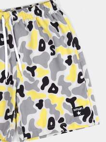 SUMWON Camo Letter Print Drawstring Shorts With Elastic Waist Casual Summer Beach Holiday Swim Trunks All Over Print - Multicolor - View 4