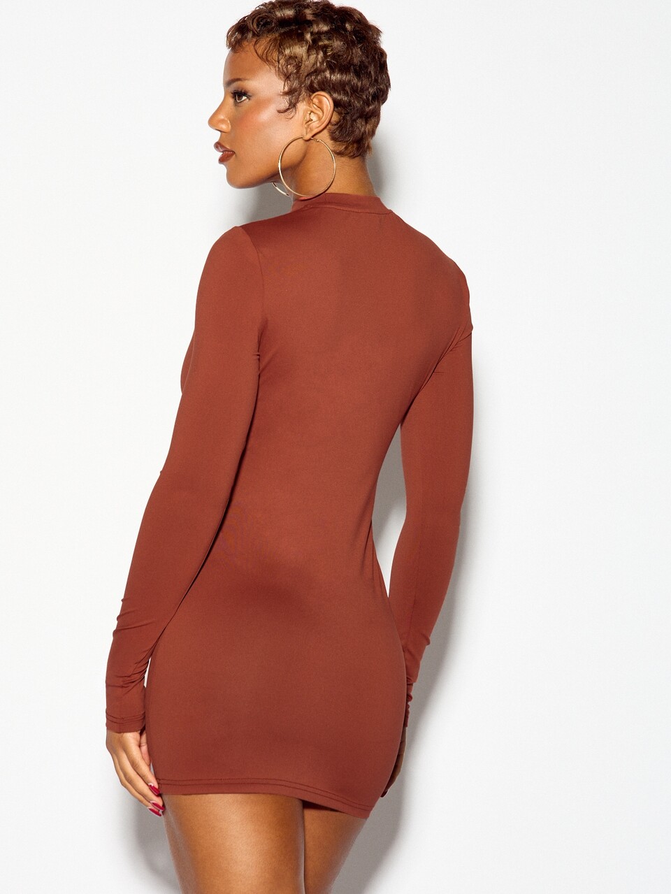 SUMWON WOMEN Long Sleeve High Neck Bodycon Mini Dress With Diagonal Cursive Script Print Party Night Out Date Night