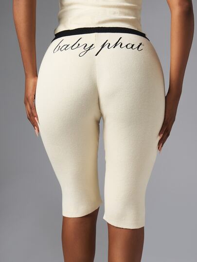BABYPHAT Shorts de ciclismo con cintura en contraste y detalle de logotipo en letra, shorts de malla elástica de largo hasta la rodilla