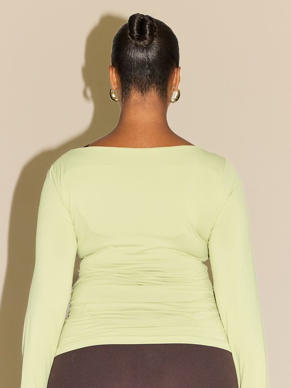Plus Size Women Solid Color Slash Neck Casual Versatile Daily Wear Top Basics Essentials Matcha Green Pistachio Classy Elegant Stretchy Fabric Long Sleeves Fall Top For Women Curve Autumn Tops For Women