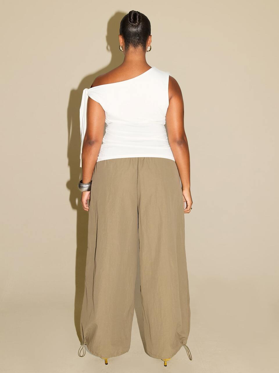 Plus Size Parachute Cargo Trousers Oversized Loose Fit Pants Utility Chic Casual Comfy Tech Fabric Woven Elasticated Waist Trending Summer Holiday Vacation Fall