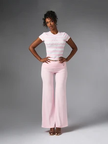 BABYPHAT Women's Striped Color Block Fitted Versatile Casual Short Sleeve T-Shirt - Baby Pink - View 4