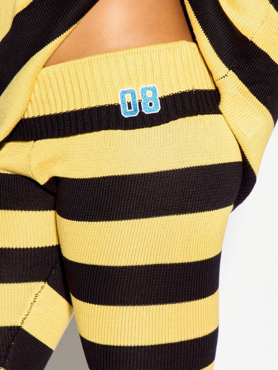 SUMWON WOMEN Knit Cycling Shorts With Bold Horizontal Stripes Elasticated Waistband Embroidered Number Detail Knee Length Summer Festival