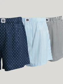 SUMWON Woven Boxer Shorts With Vertical Stripe Pattern Elasticated Waistband Comfortable Everyday Underwear Valentine Gift - Black and White - View 1