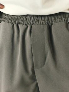 SUMWON Loose Fit Chino Shorts Just Above Knee Length With Side Pockets Solid Slate Summer Casual Everyday Bermuda Style - Dark Grey - View 6