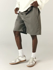 SUMWON Loose Fit Chino Shorts Just Above Knee Length With Side Pockets Solid Slate Summer Casual Everyday Bermuda Style - Dark Grey - View 1