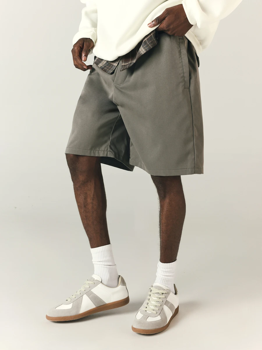 SUMWON Loose Fit Chino Shorts Just Above Knee Length With Side Pockets Solid Slate Summer Casual Everyday Bermuda Style - Dark Grey - View 1