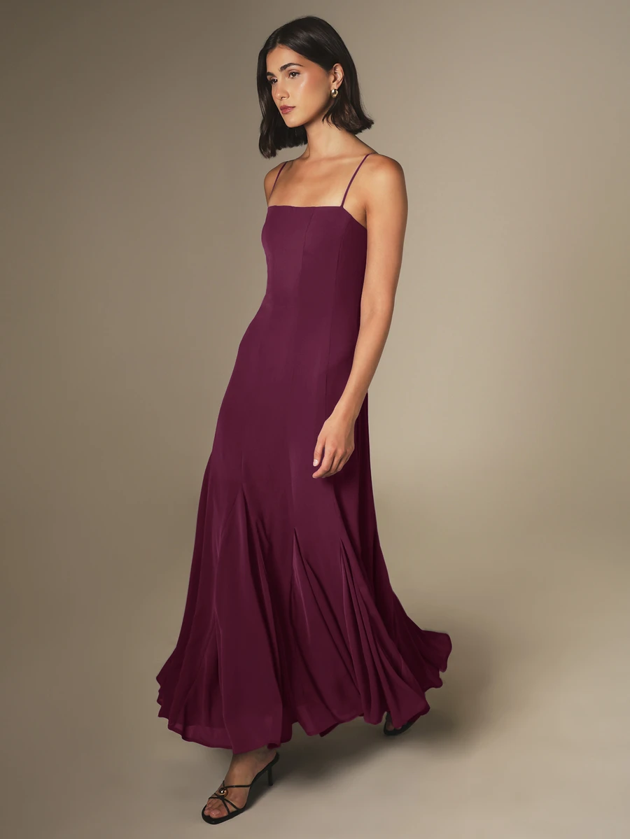KSTM Spaghetti Strap Dress With Square Neckline Fluted Hem And Fitted Bodice Perfect For Wedding Guest Evening And Holiday Occasions - Purple - View 1