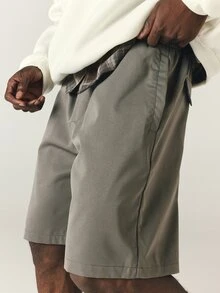 SUMWON Loose Fit Chino Shorts Just Above Knee Length With Side Pockets Solid Slate Summer Casual Everyday Bermuda Style - Dark Grey - View 5