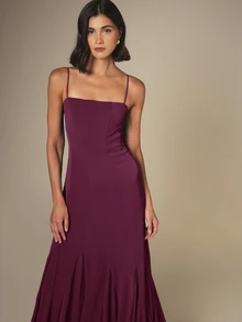 KSTM Spaghetti Strap Dress With Square Neckline Fluted Hem And Fitted Bodice Perfect For Wedding Guest Evening And Holiday Occasions - Purple - View 4
