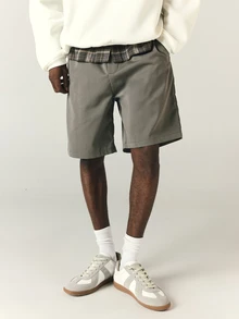 SUMWON Loose Fit Chino Shorts Just Above Knee Length With Side Pockets Solid Slate Summer Casual Everyday Bermuda Style - Dark Grey - View 4