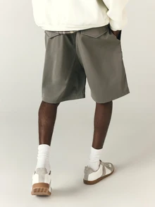 SUMWON Loose Fit Chino Shorts Just Above Knee Length With Side Pockets Solid Slate Summer Casual Everyday Bermuda Style - Dark Grey - View 2