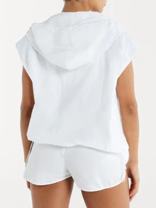 11SKNDS Sleeveless Hooded Zip-Up Vest With Drawstring Hood And Silver Logo Detail For Spring Summer Layering - White - View 5