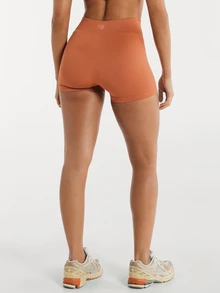 11SKNDS Seamless High Rise Cycling Shorts With Ribbed Contour Panel Detail And Elasticated Waistband Mini Length Booty Lifting Design With Sweat-Wicking, Stretchy, Quick-Dry, Tummy Control & Sculpting, For Gym Workout Fitness Yoga Pilates Studio, Running, Training & Hy-Rox - Orange - View 5