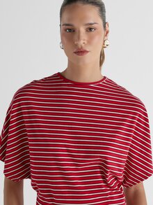 KSTM Kaos Crop Bergaris, Ukuran Besar, Model Boxy, Lengan Pendek, Kerah Bulat, Atasan Kasual Musim Panas dengan Pola Garis Horizontal - MultiWarna - View 4