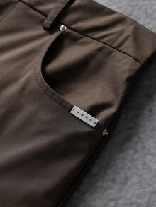 SUMWON Wide Leg Cargo Pants With Multiple Flap Pockets Elastic Waistband Button Fly Twill Fabric Fall Winter Street Style - Brown - View 3