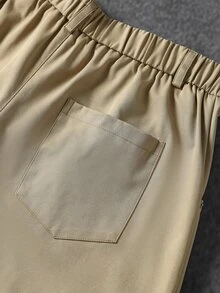 SUMWON Wide Leg Casual Pants Khaki Balloon Silhouette Elasticated Waist Side Pockets Back Patch Pocket Relaxed Fit Full Length Trousers - Khaki - View 5