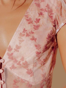 Pimkie Edition Women's Pink Print Button-Front Cap Sleeve Top, Casual Everyday Wear - Multicolor - View 3