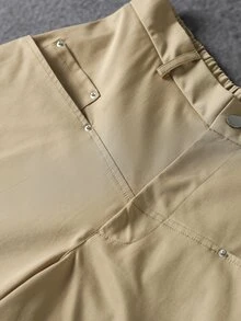 SUMWON Wide Leg Casual Pants Khaki Balloon Silhouette Elasticated Waist Side Pockets Back Patch Pocket Relaxed Fit Full Length Trousers - Khaki - View 7