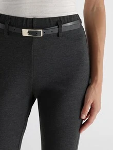 KSTM Celana Legging Capri Berpinggang Tinggi Ketat Model Pendek dengan Detail Sabuk Kulit Imitasi, Kain Rajut Halus dan Elastis, Gaya Kasual Musim Semi dan Musim Panas - Dark Grey - View 5