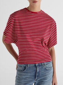KSTM Kaos Crop Bergaris, Ukuran Besar, Model Boxy, Lengan Pendek, Kerah Bulat, Atasan Kasual Musim Panas dengan Pola Garis Horizontal - MultiWarna - View 3