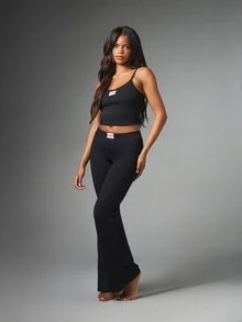 Missguided x Playboy Logo Patch Scoop Neck Sleeveless Crop Cami Top And Flare Leg Low Rise Co-Ord Two Piece Set - Royal Blue - View 1