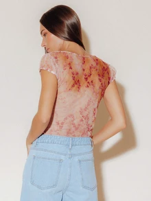 Pimkie Edition Women's Pink Print Button-Front Cap Sleeve Top, Casual Everyday Wear - Multicolor - View 2