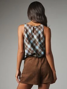 MISSGUIDED Celana Pendek Mini Pinggang Tinggi Bahan Suede Imitasi dengan Kantong Samping, Gaya Kasual Sehari-hari Musim Gugur dan Musim Dingin. - Coklat - View 2
