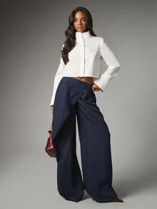 MISSGUIDED قميص قصير بقصة واسعة مع أزرار أمامية وياقة وأكمام طويلة بأساور جرسية، بقصة ضيقة، بأسلوب كلاسيكي أنيق وعملي للربيع والصيف - أبيض - مشاهدة 5