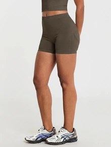 11SKNDS High Rise Seamless Cycling Shorts With Ribbed Waistband, Skin-Tight Fit, Mid-Thigh Length, Perfect For Summer And Active Lifestyle With Sweat-Wicking, Stretchy, Quick-Dry, Tummy Control & Sculpting, For Gym Workout Fitness Yoga Pilates Studio, Running, Training & Hy-Rox - Chocolate Brown - View 4