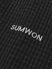 SUMWON Waffle Knit Wide Leg Sweatpants With Drawstring Waist Elastic Waistband Side Pockets Checked Texture Casual Lounge Pants - Black - View 3