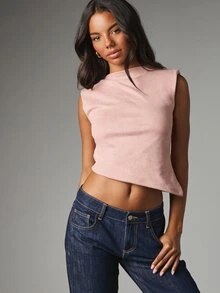MISSGUIDED Sleeveless High Neck Crop Tank Top Solid Slim Fit Minimalist Spring Summer Casual Everyday Wardrobe Essential - Pink - View 5