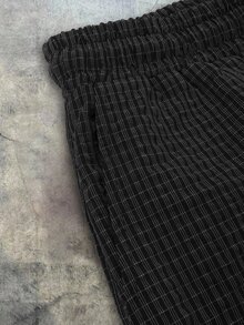 SUMWON Waffle Knit Wide Leg Sweatpants With Drawstring Waist Elastic Waistband Side Pockets Checked Texture Casual Lounge Pants - Black - View 4
