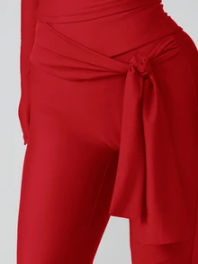 MISSGUIDED 卡普里緊身褲 綁帶腰部設計 高腰九分修身彈性長褲 春夏度假款 - 紅色 - 查看 4