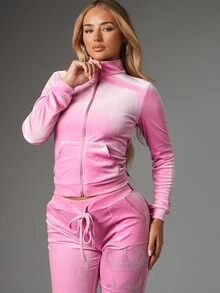 Missguided x Playboy 天鵝絨全拉鍊短版運動上衣，背後水鑽皇冠圖案印花，附中央口袋 - 粉色 - 查看 4