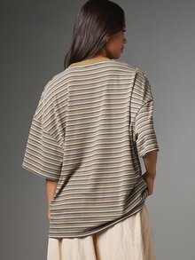 MISSGUIDED Sport Oversized Striped Crew Neck T-Shirt With Elbow Length Boxy Sleeves And Logo Patch Detail Summer Essential - Multicolor - View 3