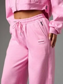 Missguided x Playboy Wide Leg Sweatpants With Elasticated Drawstring Waist Logo Patch Detail Relaxed Fit Full Length Casual Baggy Lounge Trousers Work Light Pink Spring - Pink - View 4