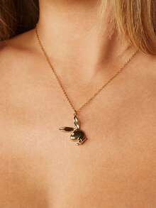 Missguided x Playboy 兔兔吊墜項鍊 經典Logo 3D吊飾 細鏈 節日禮物首飾 情人節 - 金色 - 查看 2