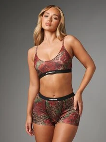 MISSGUIDED Floral Leopard Mixed Print Mesh Bralette With Branded Elastic Underband Adjustable Straps Scoop Neckline Lingerie - Multicolor - View 3