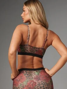 MISSGUIDED Floral Leopard Mixed Print Mesh Bralette With Branded Elastic Underband Adjustable Straps Scoop Neckline Lingerie - Multicolor - View 2