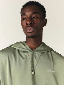 SUMWON Oversized Pullover Hoodie With Back Graphic Print Embroidered Logo Centre Pocket Long Sleeve Casual Streetwear - Army Green - View 5