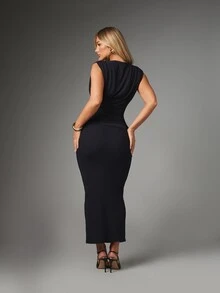 MISSGUIDED Ruched Bodycon Maxi Dress With Boat Neckline Sleeveless Figure Hugging Stretch Knit Long Evening Party Dress - Black - View 3