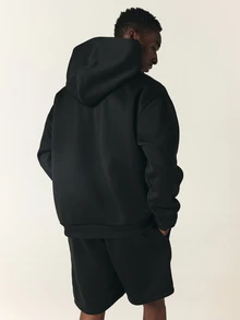 SUMWON Oversized Pullover Hoodie With Chest Logo Print Single Centre Pocket Long Sleeve Casual Streetwear Top - Black - View 2