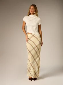 AiiRZ Ribbed Knit Crop Top With High Neck And Cap Sleeves Fitted Sweater Style Spring Summer Essential - White - View 4