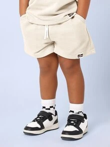 SUMWON Oversized Short Sleeve Tee And Drawstring Shorts Co-Ord Set With Back Graffiti Letter Print And Woven Logo Label - White - View 4