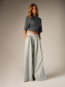 AiiRZ Cropped Oversized Boxy Crew Neck Short Sleeve T-Shirt With Drop Shoulder And Raw Hem Detail Perfect For Summer Casual Everyday Looks - Dark Grey - View 5